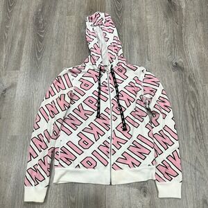 Victoria Secret PINK Hoodie Women's Small White All Over Print Bling‎ Y2K Hoodie